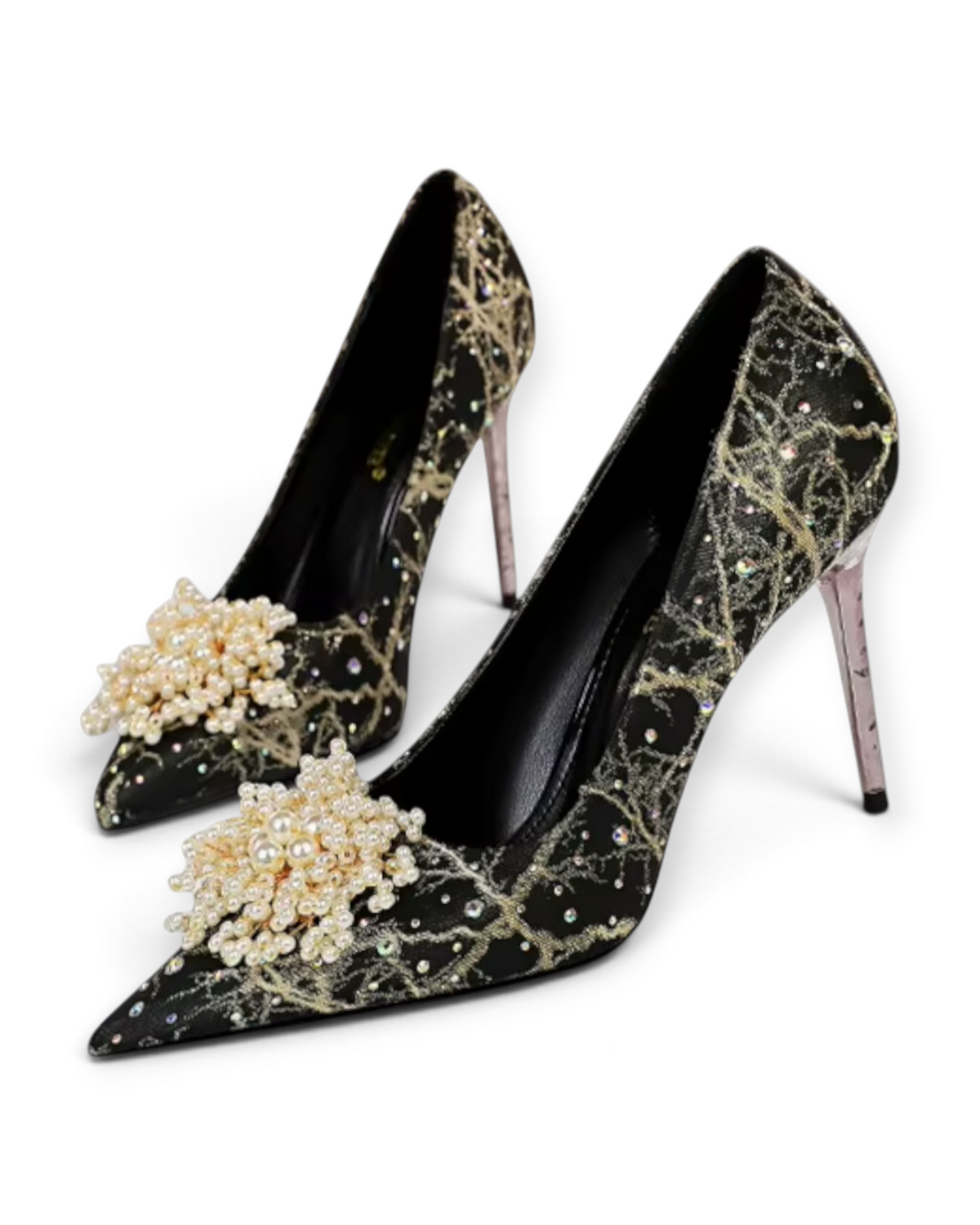 Escarpins Bouquet de Perles LUDOVISI – noir et doré